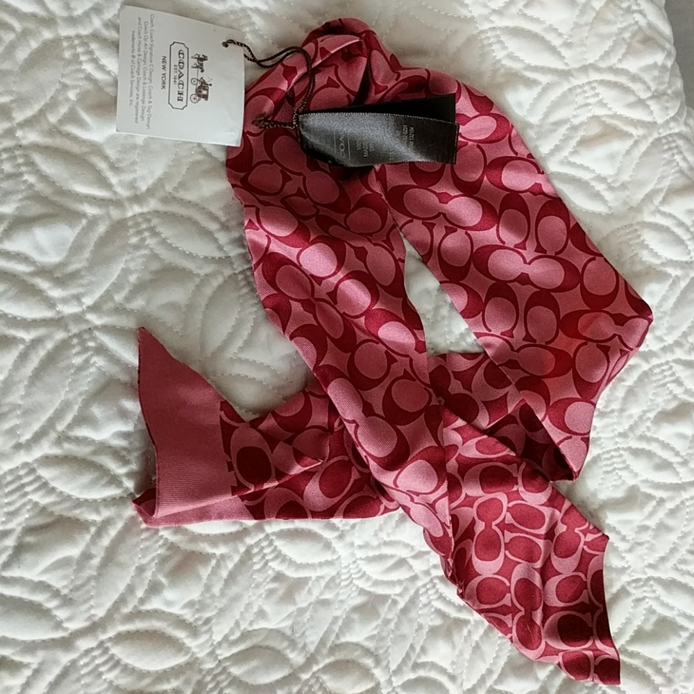 Nwt silk Coach pony / purse scarf, red/pink